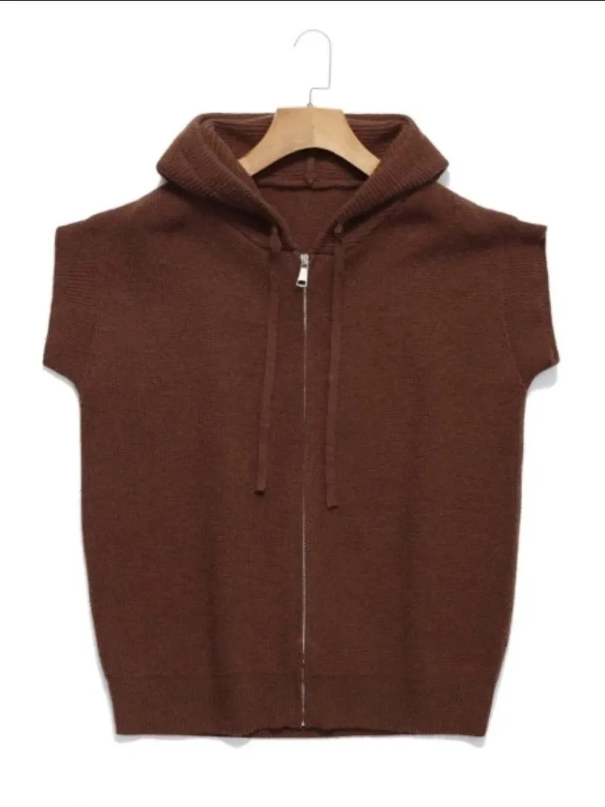 

Faionable Lightweight Luxury Svel Knitted Vest Pure Color Hooded Casual oulder Baring Sweater Versatile Sle for Y...