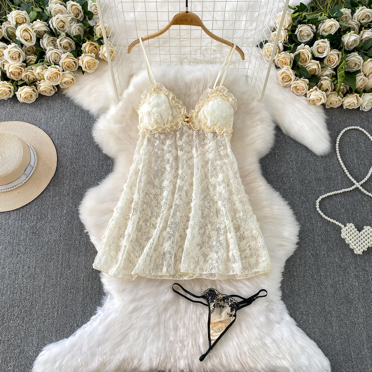 

Pure Desire Sexy Bal Sweet Gored V-ne Strap Dr Женская летняя тонкая кружевная юбка с высокой талией A-line Dr