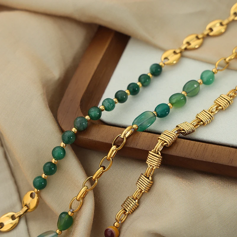 Europe And The United States New Retro Luxury Natural Agate Copper Braided Pig Nose Chain Necklace Bohemian Stackable Jewelry