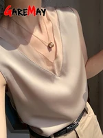 Women's Black Blouses Summer Elegant Tunic Vintage Office Satin Silk Blouse Basic Chiffon Tops Shirt 2025 For Women - Image 3