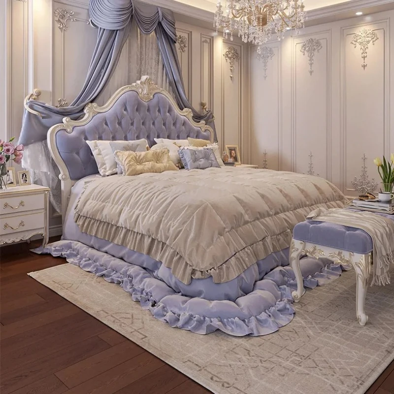Wooden Modern Simple European Bed Headboard Royal Princess Floor Bedding Bed Luxury Design Letto Matrimoniale Bedroom Furniture