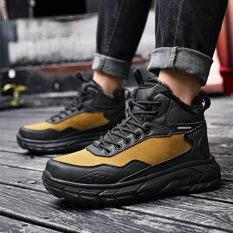 

Boots Men Snow Plus Size Shoes For Men Comfortable Warm Fur Ankle Boots Sneakers Winter Men's Plush Footwear Working Shoes Male