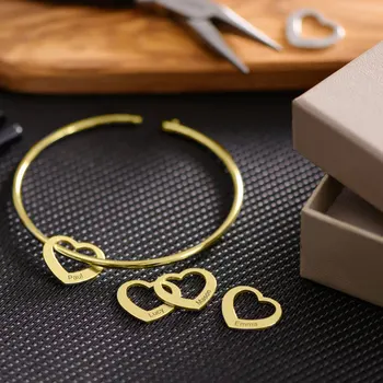 Fils 맞춤형 이름 각인 하트 참 팔찌, 맞춤형 스테인레스 스틸 팔찌, DIY 쥬얼리 선물, 신제품 