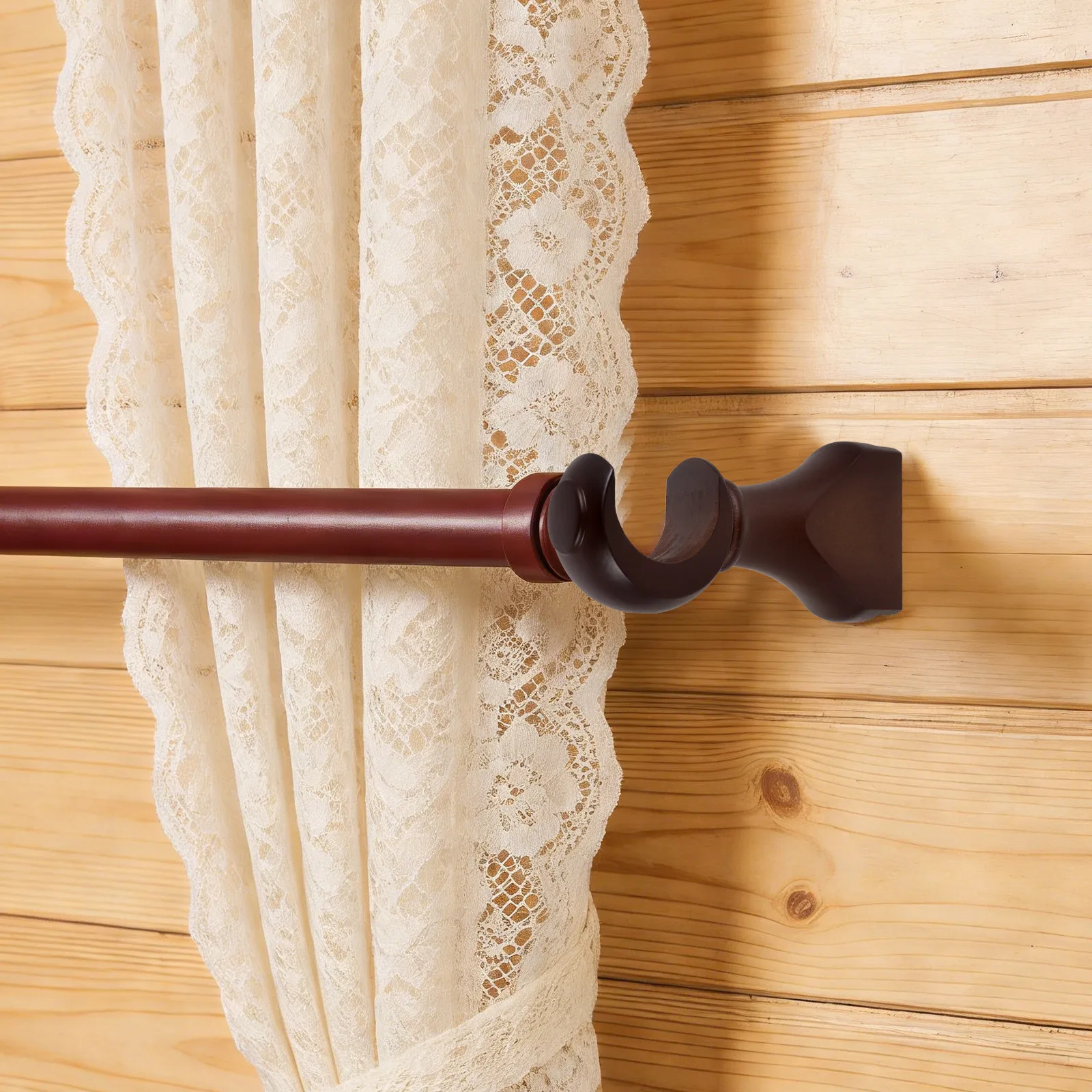 2Pcs Wooden Curtain Rod Bracket Kit Heavy Duty Wall Ceiling Mount Drapery Support for Living Room Bedroom Study Natural Wood