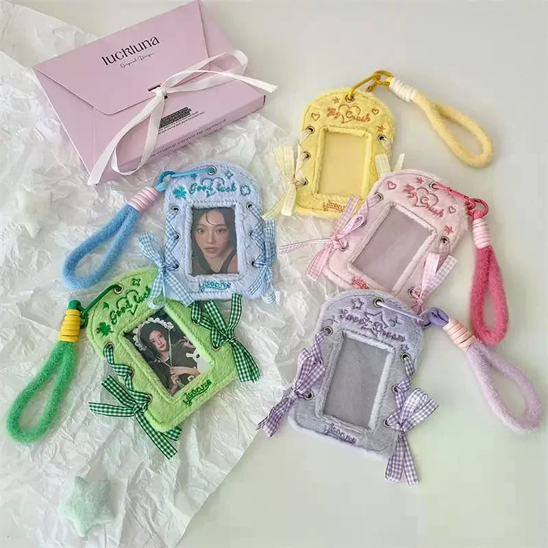 Cute Ballet-style Ribbon Photocard Holder Plush Card Holder With Lanyard Idol Photo Storage Card Display Protective Pendant Gift