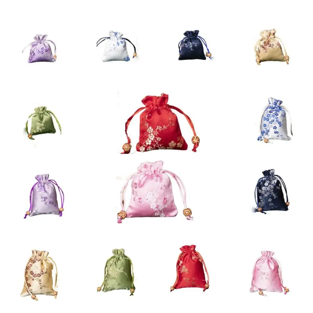 Antique Satin Storage Bag Flower Drawstring Women Sachet Candy Bag Tie Jewelry Packaging Bag Children