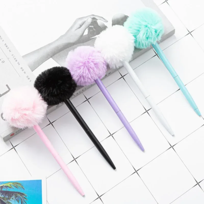 1Pc Cute Stationery Pompom Gel Pen Colorful Plush Pen School Office Supplies Kawaii Creative Gifts for Girls Gift Writing Tools