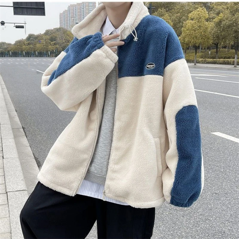 Autumn Winter Polar Fleece Coat Men Fashion Hip Hop Loose Patchwork Thicken Padded Jacket Casual Streetwear Male Outerwear Coats