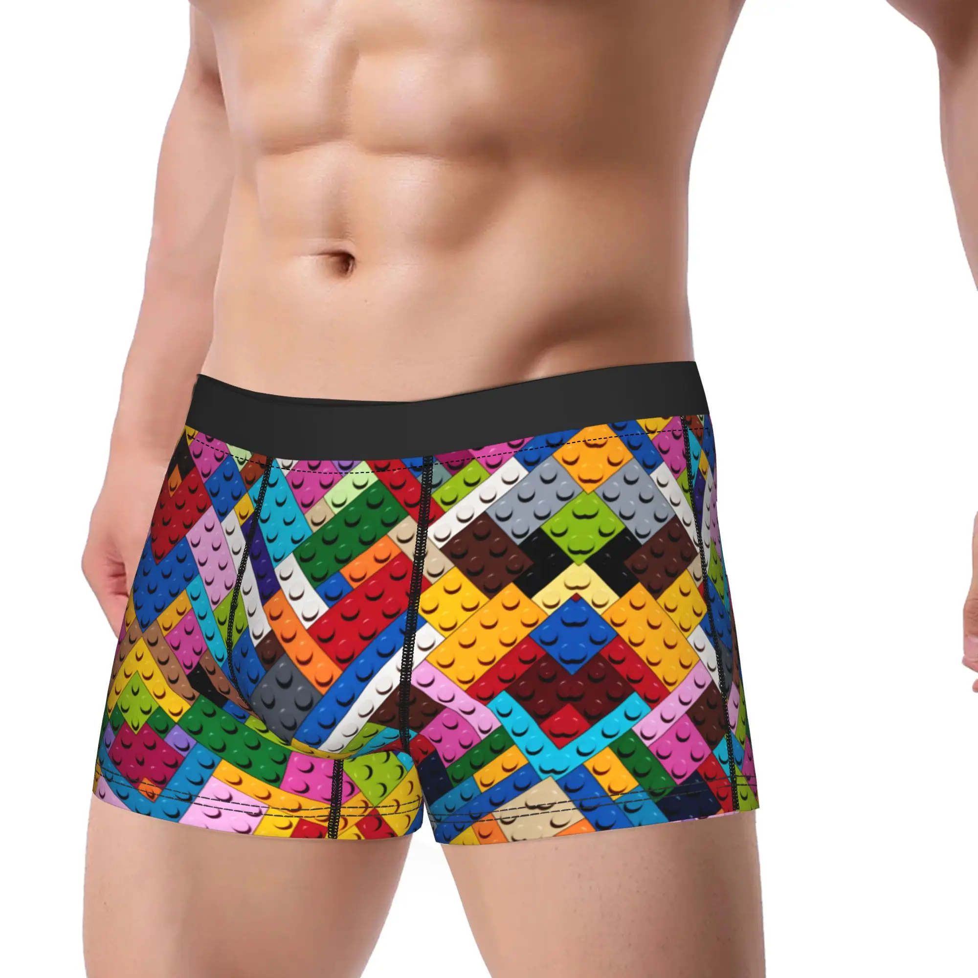 Geometric Rainbow Building Blocks Mosaic Trunk  3D Pouch Underwear Trenky Printing Shorts Briefs Soft Man Panties Plus Size
