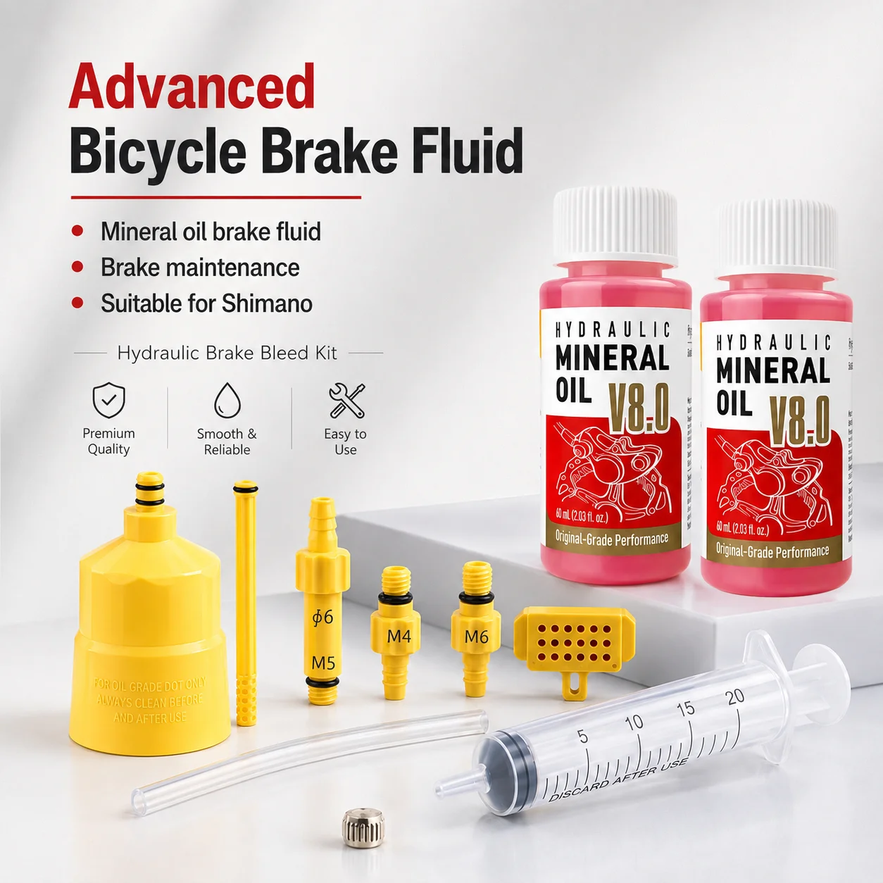 Kit de Purga de Aceite para Frenos de Bicicleta, Aceite Mineral para Frenos 60ML, Kit de Purga de Aceite para Frenos de Disco Hidráulicos de Bicicleta de Montaña y Carretera para Shimano Tektro Sram