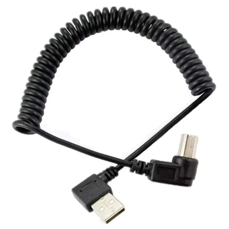 3FT/1M USB 2.0 A Male To B Angled Male 90 Degree Stretching Spring Cable For Printer Scanner Hard Disk 2pcies/lot