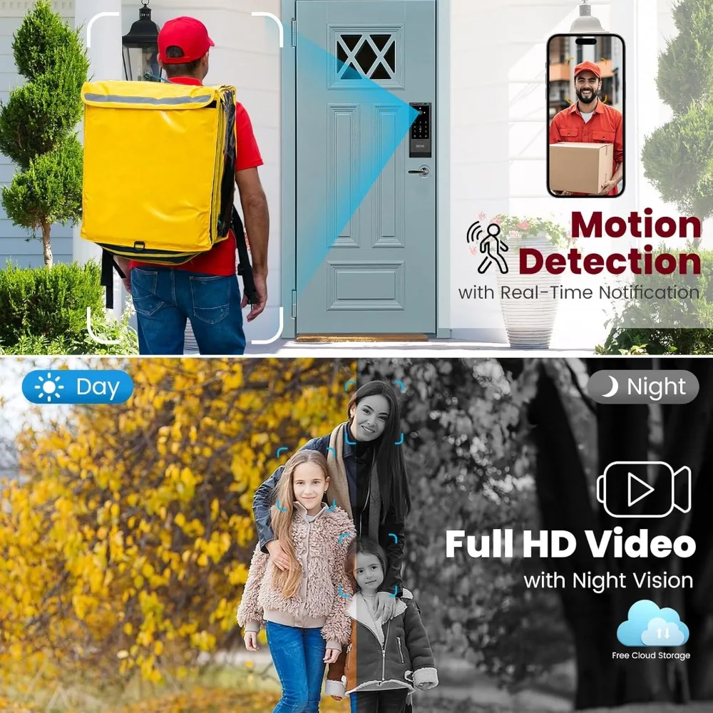 DEVO G1 Video Smart Lock with Camera & Doorbell, 6-in-1 Keyless Entry Door Lock with Fingerprint, App Remote, Auto Locks, Built-