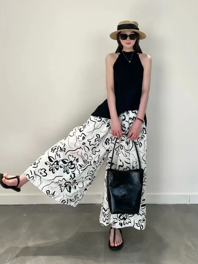 

Casual Faion A-Line Wide Leg Pants Loose plus Size Women's Elastic Waist Casual Trousers Slimming Versatile Long Trousers