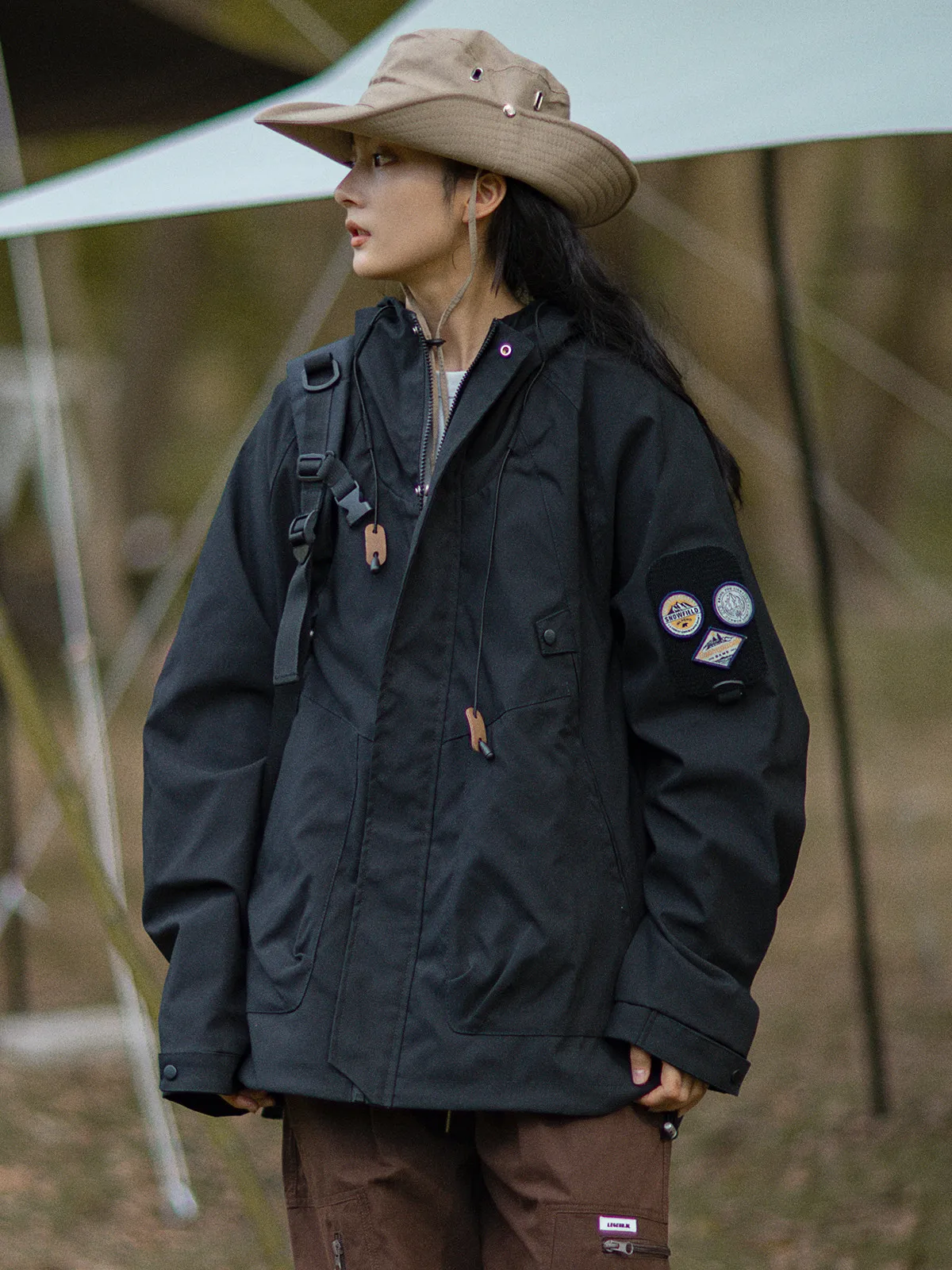 

JDL MODE American BF Sve Patch Large ket Hooded Jaet ex Japanese Sle Color Workwear Windbreaker Coat