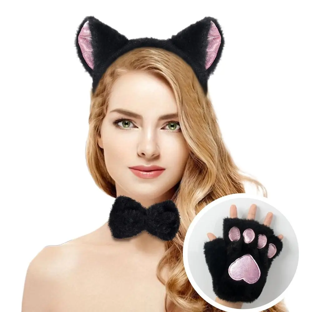 Funny Halloween Cosplay Cat Ears and Tail Set Holiday Masquerade Animal Cat Cosplay Costume Costume Props for Adults