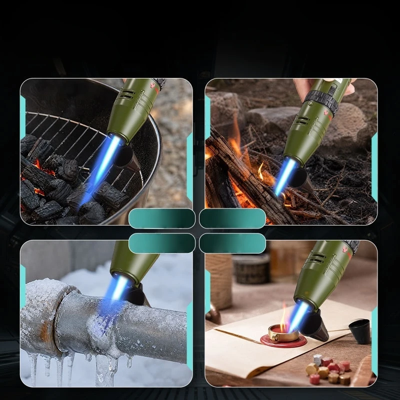 Creative design windproof straight forward lighter inflatable blue flame outdoor portable multifunctional flamethrower gift fo