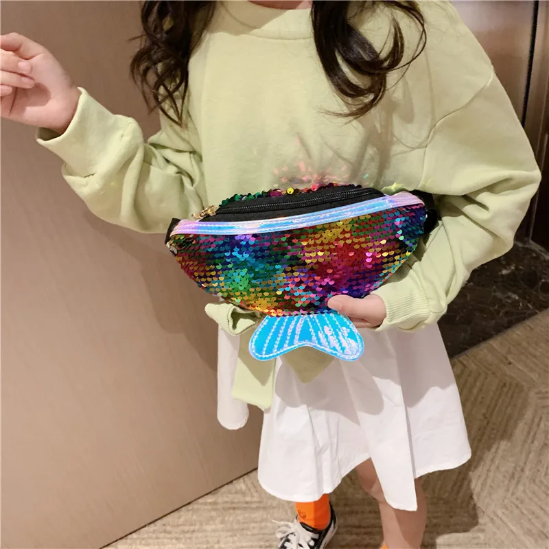 Crossbody Bag for Kids Waistbag for Girl Children with Bling Fish Cute Bag for Girls Small Belt Mermaid Sweet Shoulder Bags