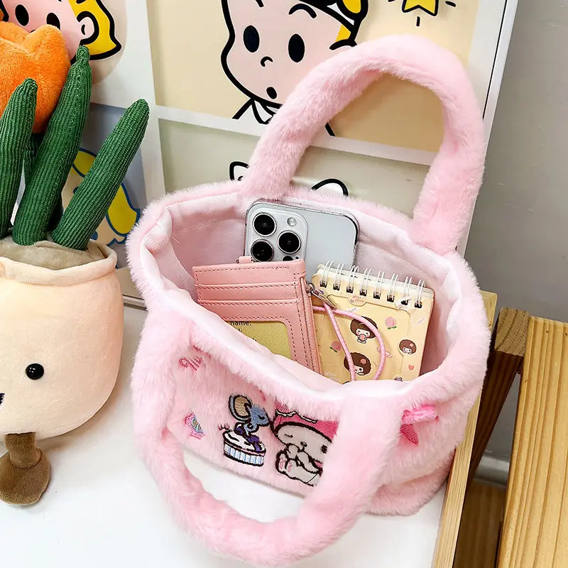 Cute Sanrio Kuromi Embroidery Bento Bag Kawaii Anime My Melody Cinnamoroll Handbag Cartoon Pochacco Tote Bag Gift for Kids