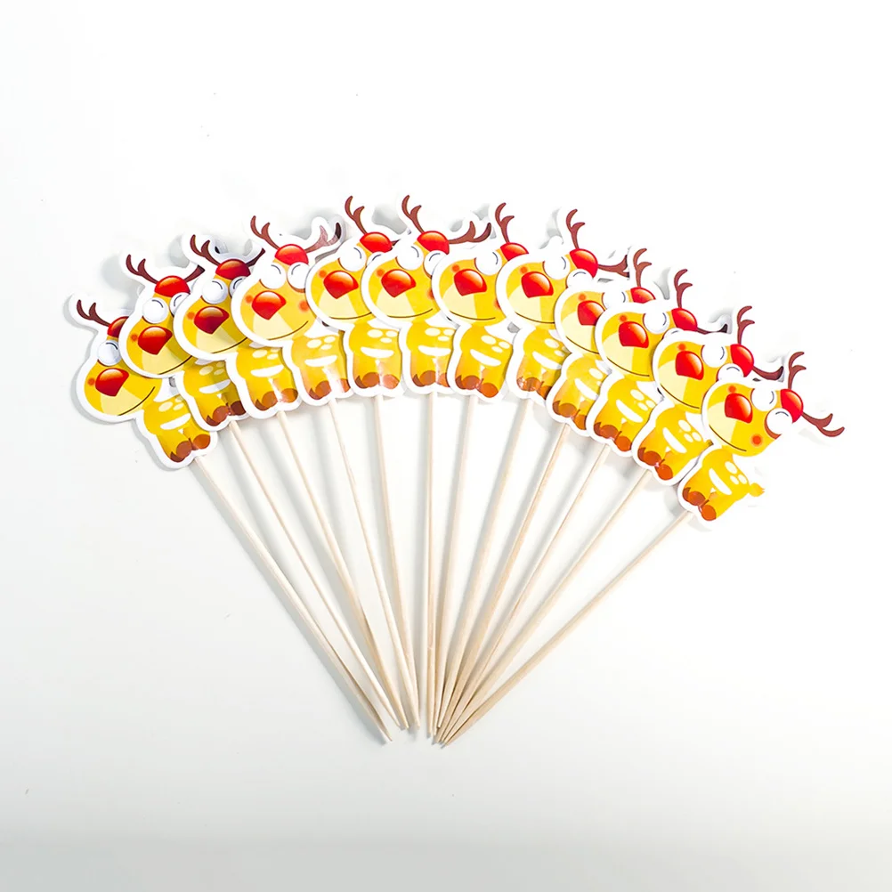 

40 Pcs Wooden Christmas Toothpick Dinner Table Decor Cake Decorations for Insert Card