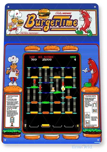 TIN SIGN Burger Time Arcade, 80's, Retro, Console, Marquee, Game Room Decor A265 --Tin Sign