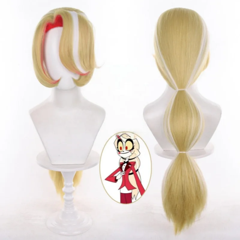 Charlie Morningstar Cosplay Wig Long Hair Corn Texture Tied Style Character Accessory for Stage Performance + Wig Cap