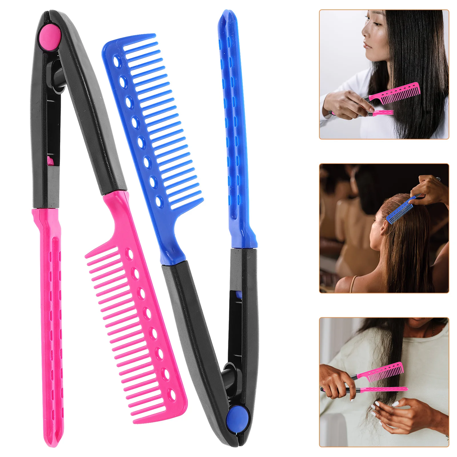 

2Pcs Hair Straightening Comb V-Shaped for Hairdressing Styling Blow Dry Salon Barber Short Medium Hair Hairdressing Comb