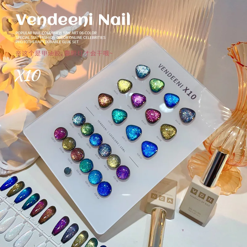Vendeeni 12 colors Fashion Broken diamond color Nail gel set 2024 New Professional Hot sale Nail art kit Nail salon custom