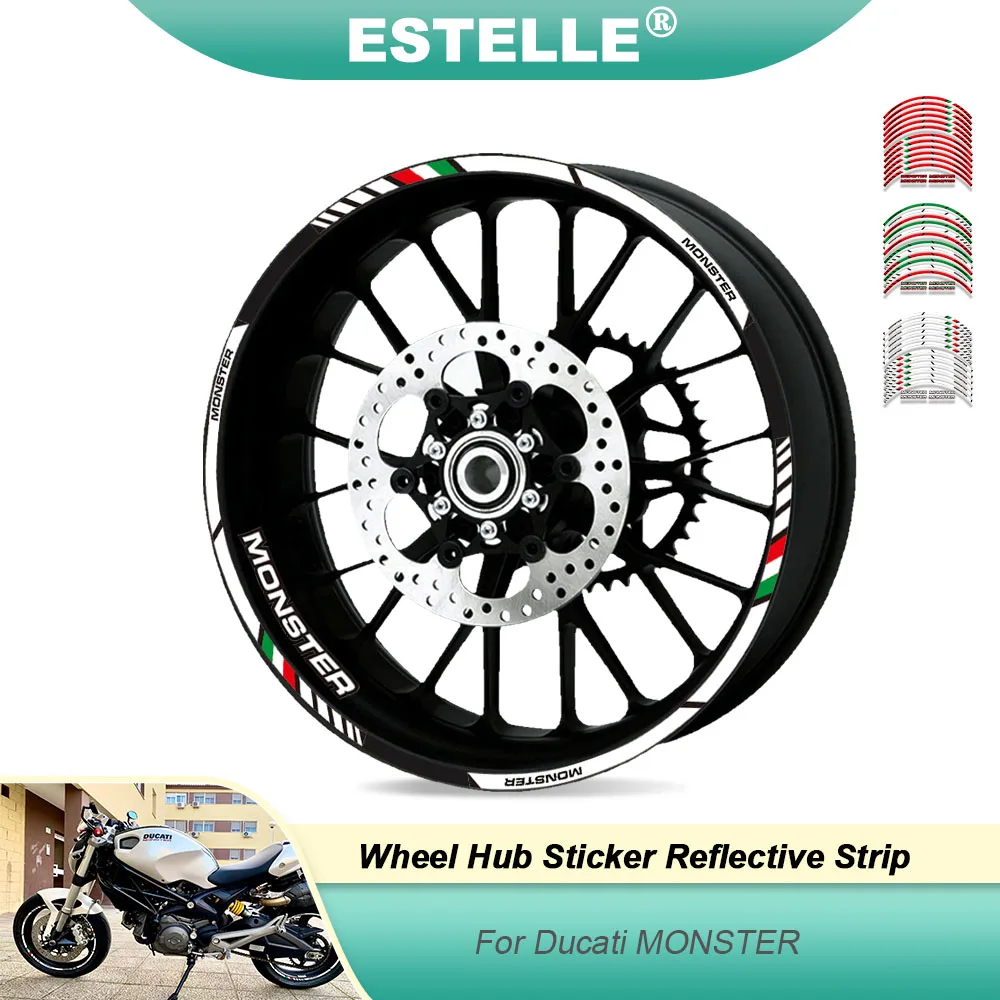 FIT all DUCATI MONSTER  695 696 796 1100 1100S 797 821 795 All Years 12/16 X Thick Edge Outer Rim Sticker Stripe  Wheel Decals