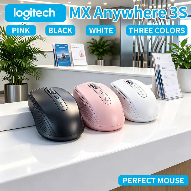Durable Logitech MX Anywhere 3S - 8K DPI Glass Tracking, Hyper-Scroll, Silent Click, 3-Device Sync for Exhibition Office