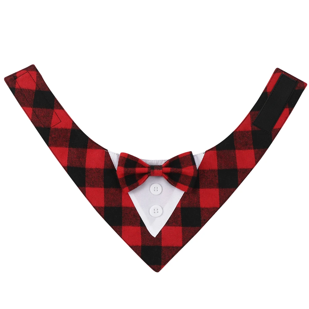 Plaid Snow Christmas Dog Tuxedo Formal Suit Wedding Attire Bandana with Bow Tie Dog Birthday Costume Adjustable Tuxedo Dog Scarf