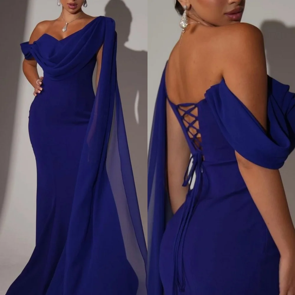 

Customized Modern Style Sexy Jersey Pleat Ruched Draped Straight Off-the-shoulder Long Dresses Bespoke Occasion Dresses Elegant