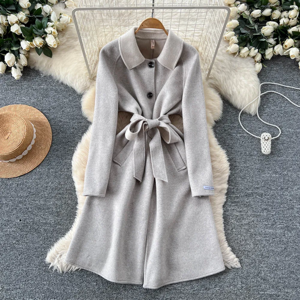 

Retro Elegant patchwork turn-down collar Long Sleeve Casual High Waist dress Women Clothing ceremony dresses