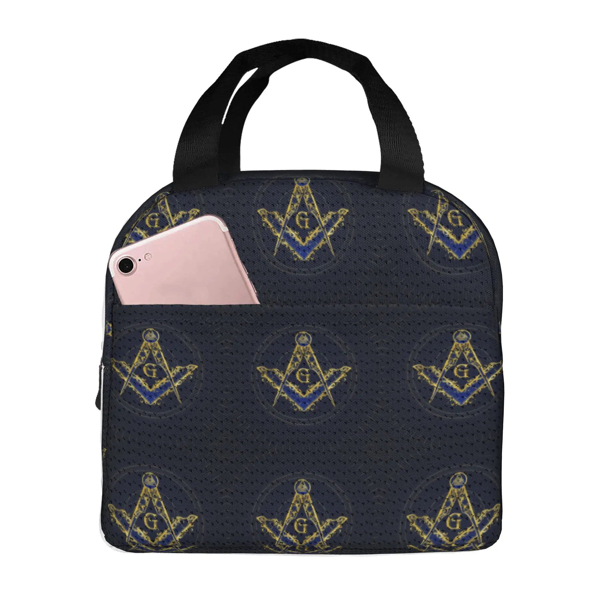 Freemason  Evil Eye Symbol Thermal Insulated Lunch Bag Masonic Mason Lunch Container for Outdoor Camping Travel Food Box