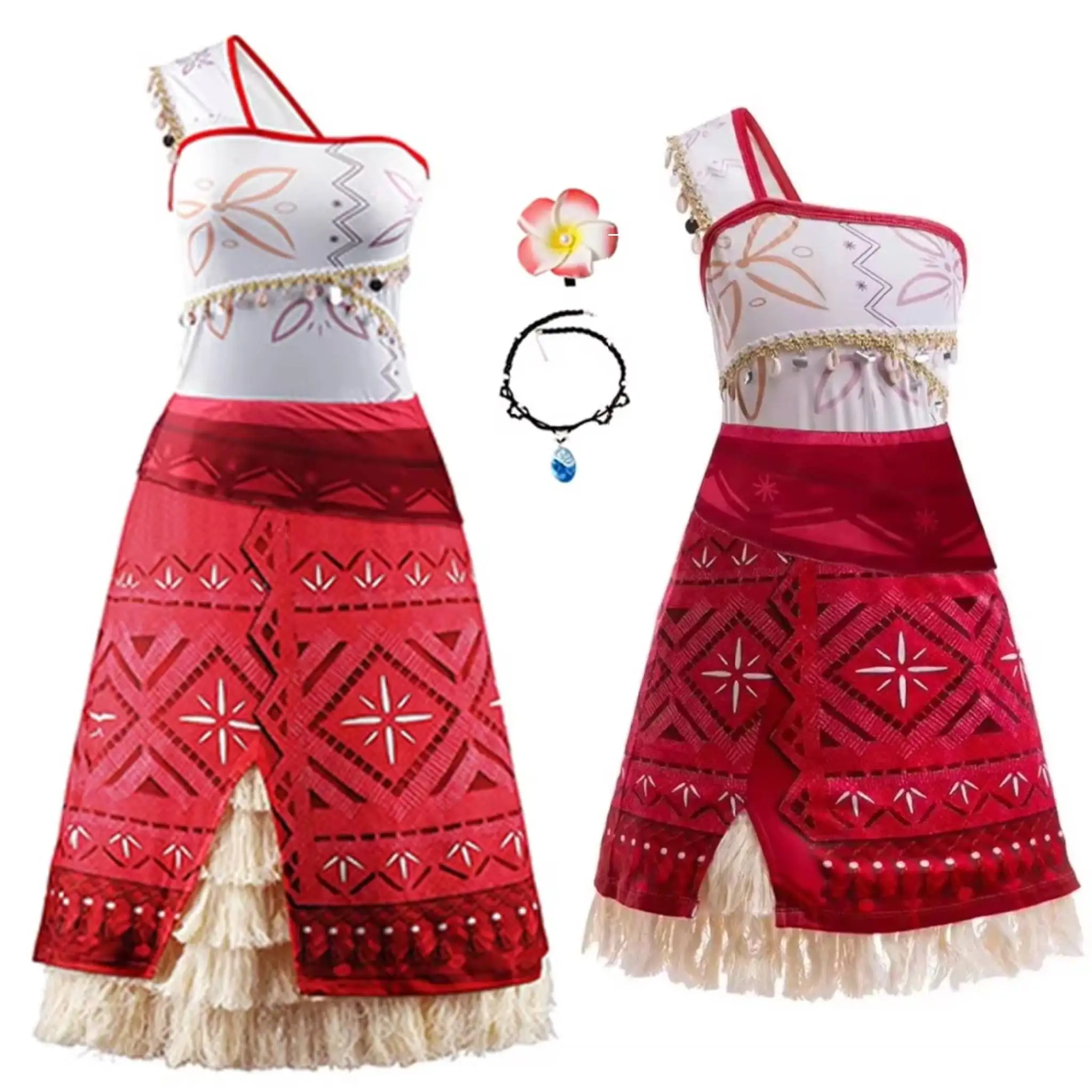 adult Girls KIds Ocean Adventure Cartoon Vaiana Princess Costume Mom And Daughters Matching Clothes one Pieces dress +accessorie