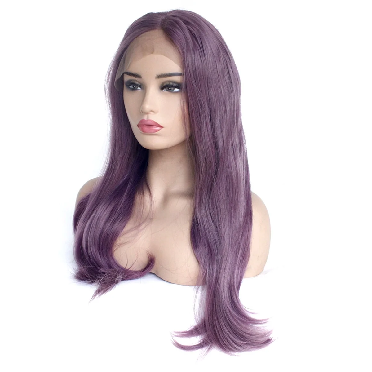 Peruca sintética com laço frontal para mulheres, perucas de onda longa, cosplay, cabelo natural, resistente ao calor, roxo, 22"