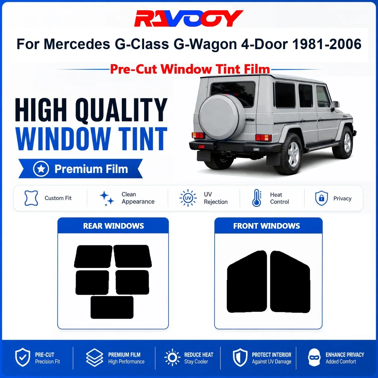 Premium Pre-Cut Window Tint For Mercedes G-Class G-Wagon 4-Door 1981-2006 Front & Rear Windows UV Heat Rejection Privacy Film