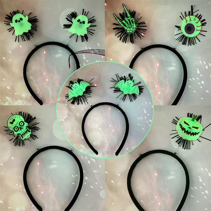 Glow-in-the-dark Headband Halloween Party Decorations Kids Adults Favors Hair Accessories Pumpkin Ghost Bat Headbands