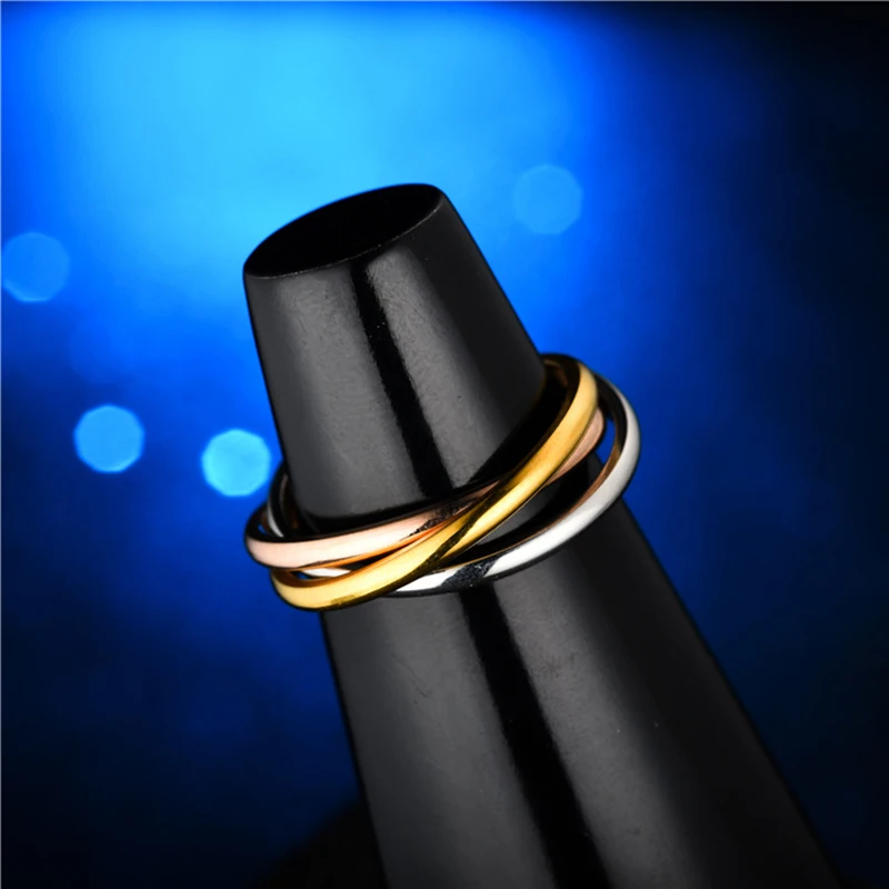 Fashion Triple Interlocking Anxiety Ring For Men Women Unique Stainless Steel Stacking Cross Ring Wedding Band Jewelry Gifts