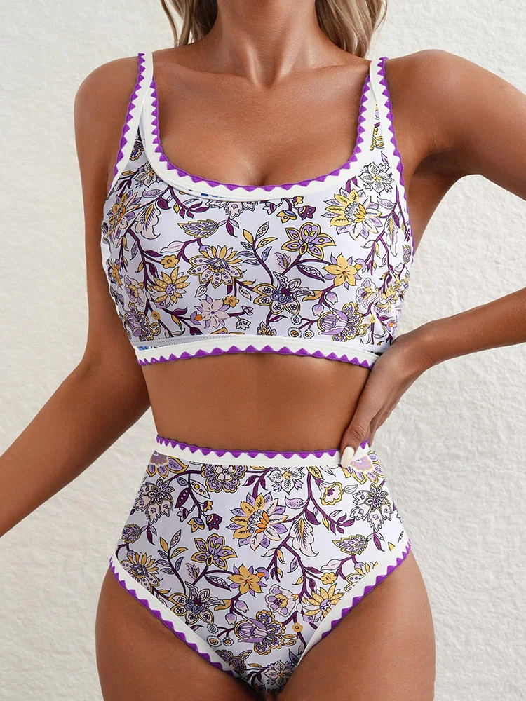 2026 New Summer Swimwear Bikinis Set Sexy Print Spaghetti Strap Bikini 2 Piece Set Women Split Swimsuit High Waist Beach Bikini