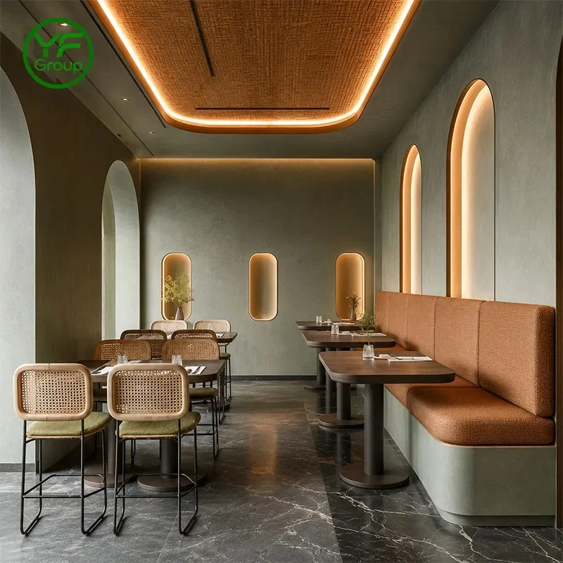 Commercial Use Custom Stainless Steel Base Luxury Booth Seating Restaurant Furniture Marble Table and Chair for Hotel