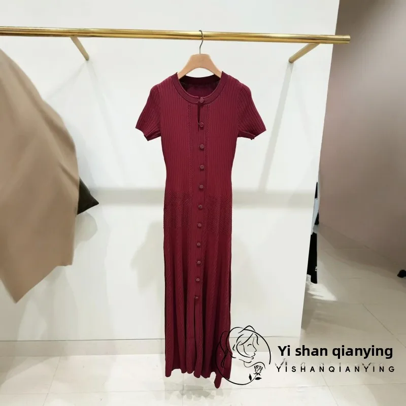 Ele Knitted Dr Women's Slim Fit Single Button Embroidery Luxury Early Autumn Faion Classy Sle Girl's Knitwear