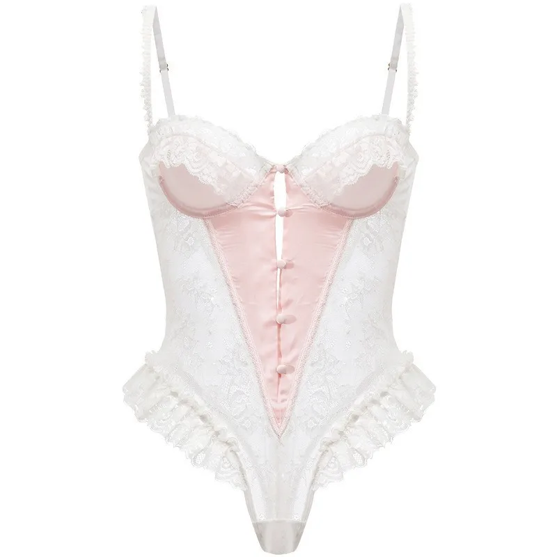 

Sexy Pajamas French Lace Pure Desire Hollow Perspective Shapewear Onesie Cw47285