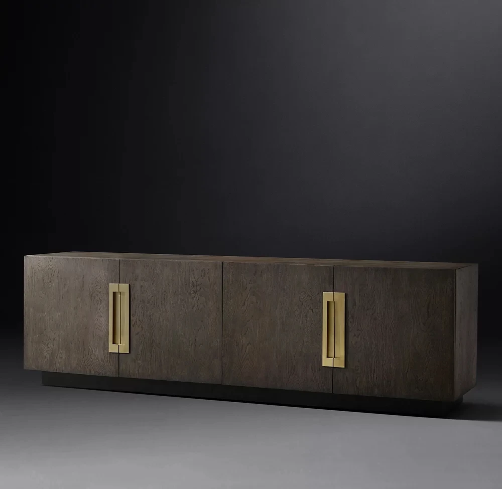 غرفة معيشة فيلا حديثة أرضية عائمة وخزانة تلفزيون ووحدة تحكم وسائط من خشب البلوط بتصميم بسيط عائم ثابت #2