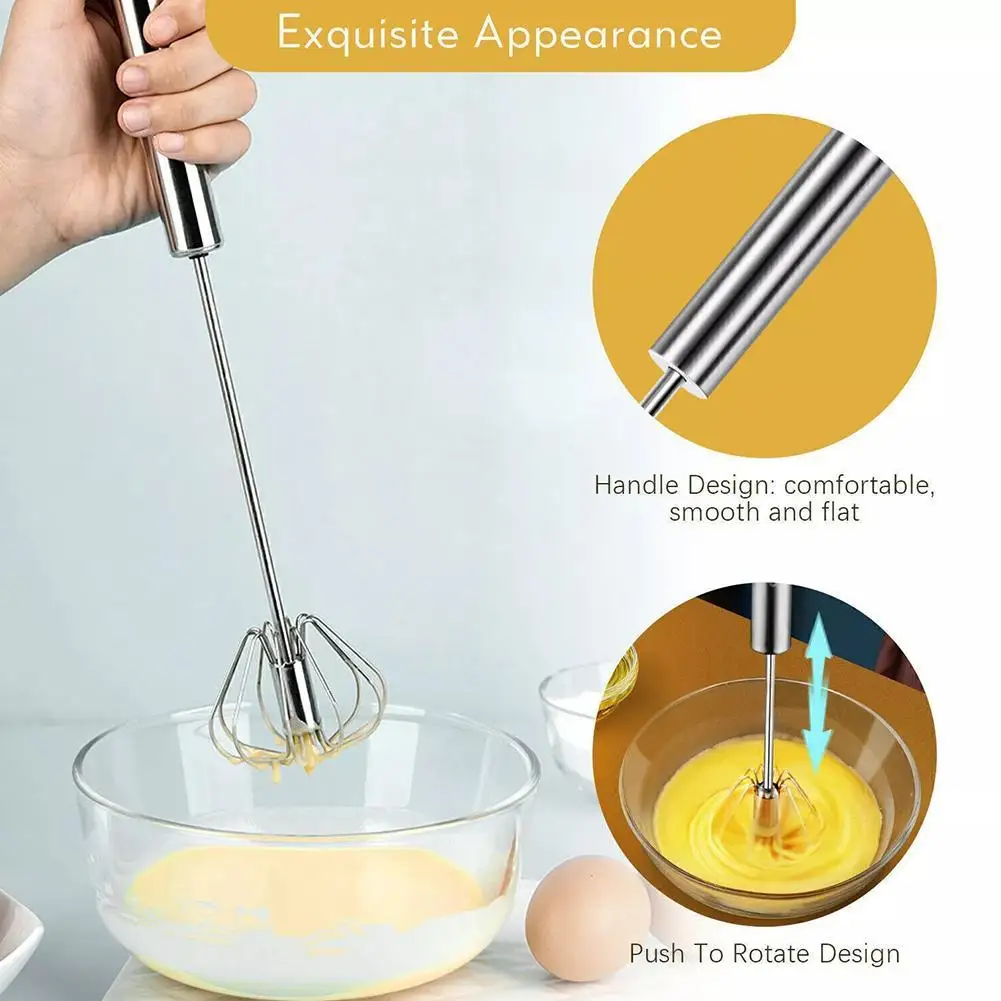 Egg Beater Semi Automatic Mixer Manual Self Turning Stainless Steel Easy Whisk Hand Blender Egg Cream Stirring Baking Cooking