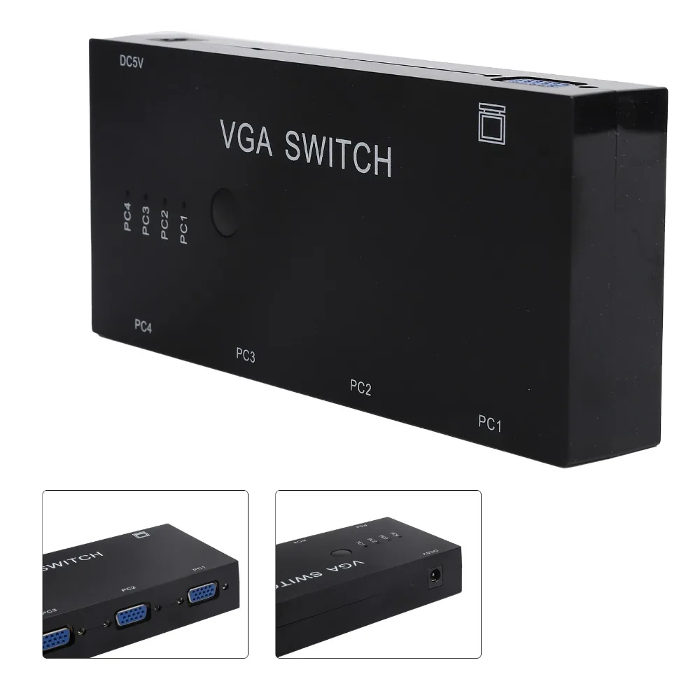 Easy To Use 4 in 1 Out VGA Switcher 1920@1080P Plug and Play VGA Switch Box Video Converter for VGA/XVGA/SVGA/UXGA Computer Host