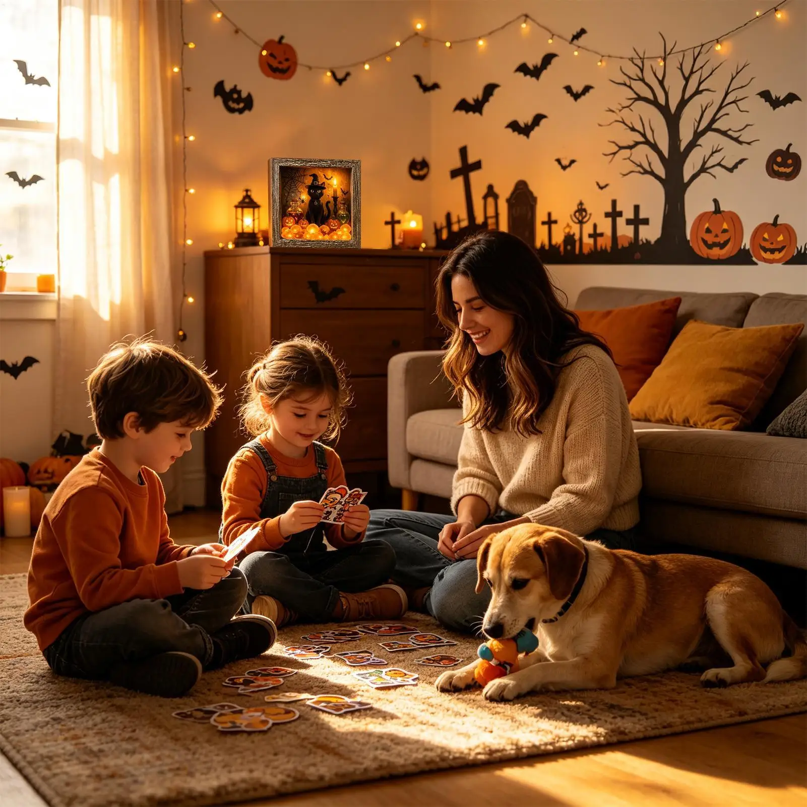 Halloween Table Top Decorations DIY Glowing LED Memory Box Ornament Set 21.5x21.5x3.7cm Halloween Lighted Table Centerpiece For