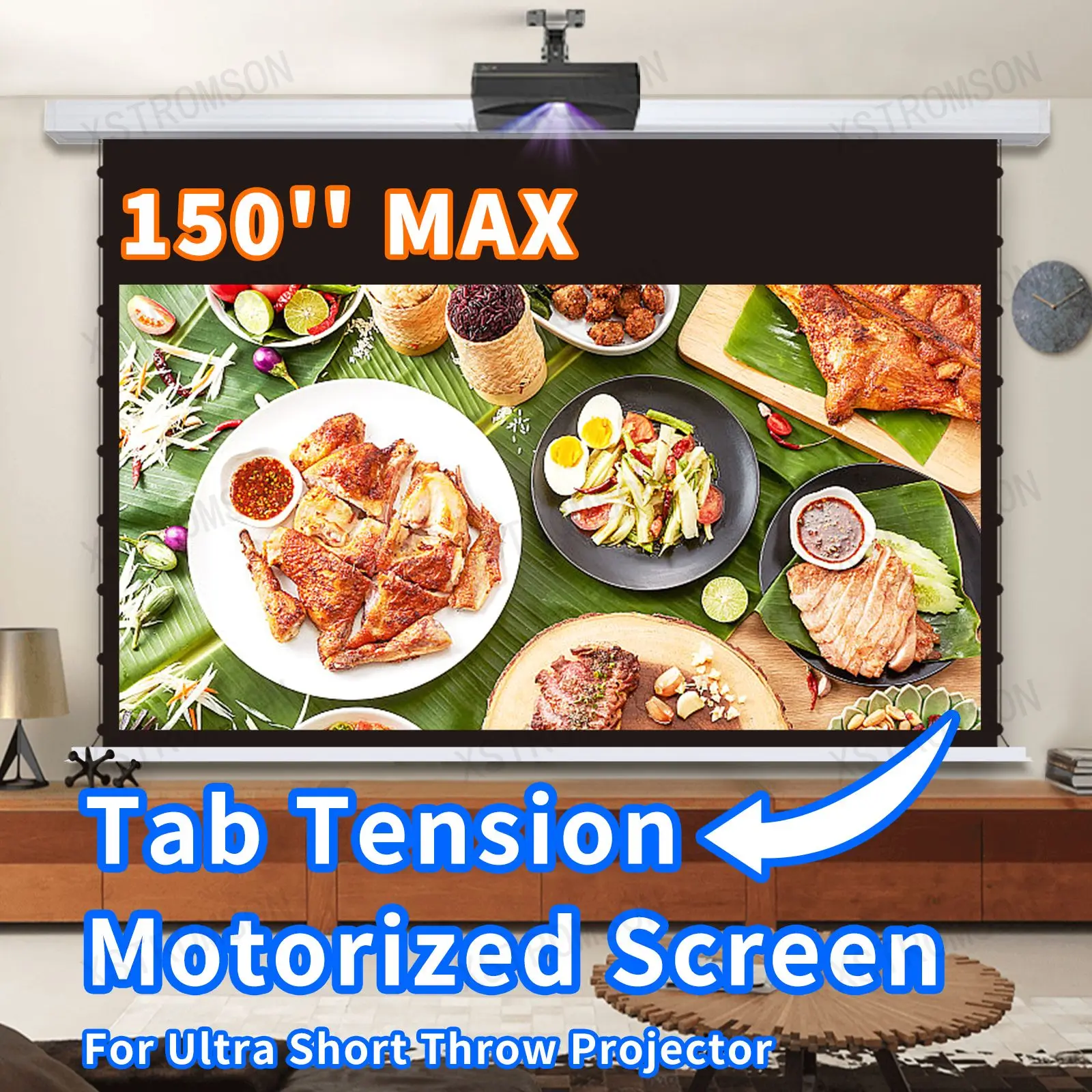 Motorized Projector Screen 150 inch Max T Prism Gray Crystal 16:9 HDTV 3D Electric Drop-Down UST Projector Screen Home Theater