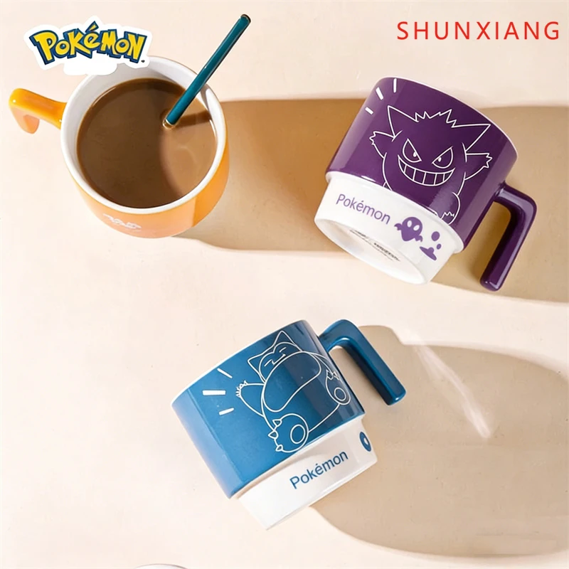 SHUNXIANG Pokémon Lizenzierte Keramiktasse Cartoon Snorlax Glurak Stapelbare Becher Kindergeschenk Wasserbecher Frühstücks-Kaffeetasse