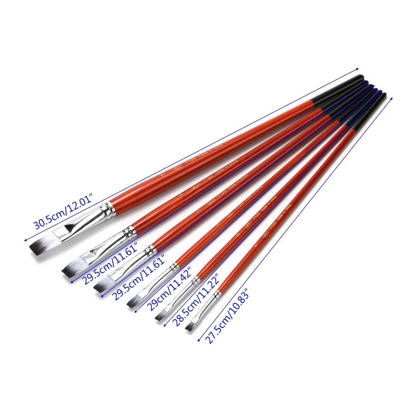 6 pçs conjunto de escova de pintura acrílica cabelo de náilon pincéis aquarela artista plana kit pintura angular profissional
