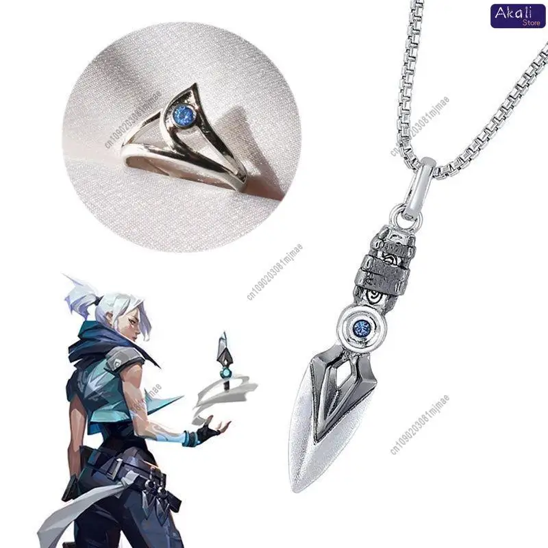 

Valorant Jett Sage Ring and Dagger Necklace Set Cosplay Jewelry Pendant Anime Game Accessories Gift for Fans